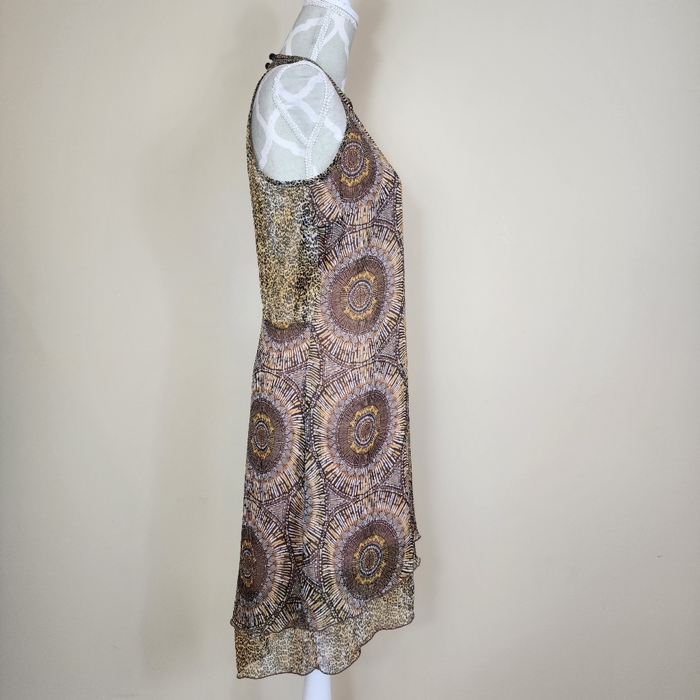 Vintage Joseph Ribkoff Layered Dress Size 10 Tribal Cheetah Print Brown - Picture 9 of 15